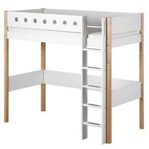 Кровать Flexa White высокая с прямой лестницей, 190 см, белая лакированная