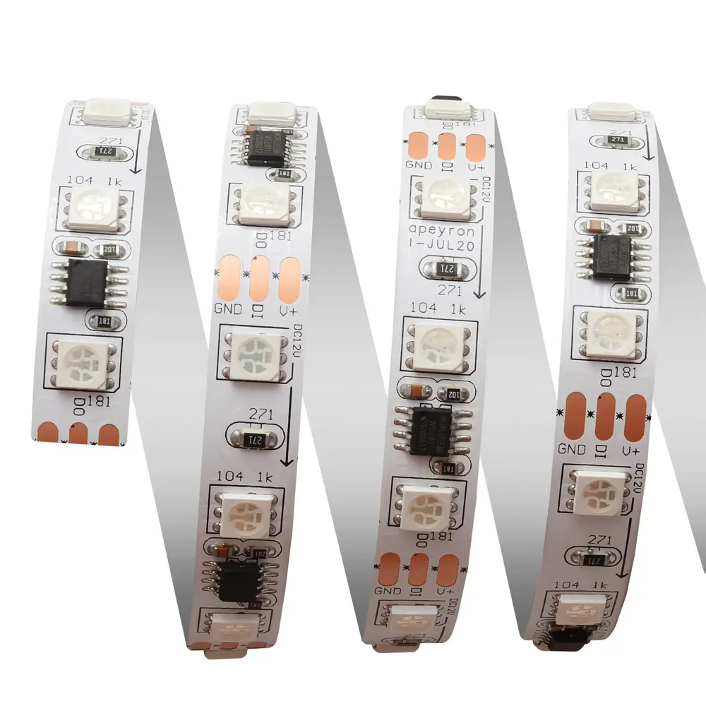 Светодиодная лента адресная SMD 5050 60 диод/14.4 Вт/м 12 В 10 мм IP20 2 м RGB белая подложка 82535313 STLM-2168943 APEYRON  - Вид №12