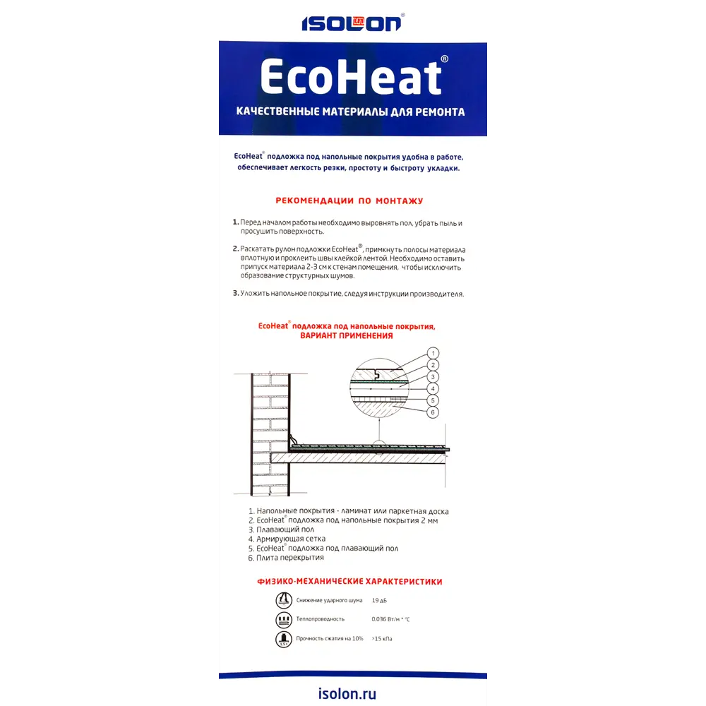 ISOLON EcoHeat: Подложка под ламинат с шумоизоляцией 2 мм 82008698 STLM-0017167 - Вид №5