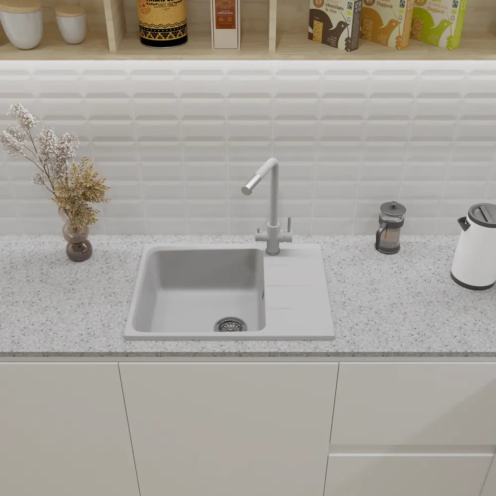 Мойка для кухни врезная KONSENSA 49x64 см глубина чаши 20 см кварц цвет белый Без серии STLM-2160668 - Вид №3