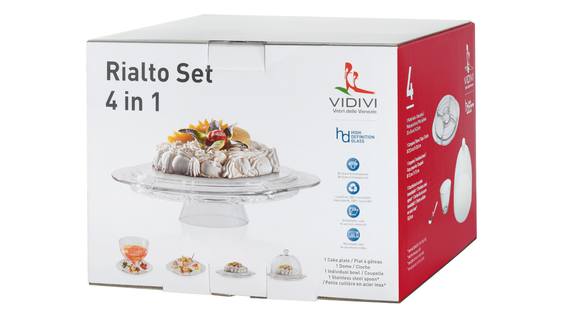 10592854 Vidivi Набор из 4 предметов Vidivi "Риалто": менажница 32х36см, крышка 27,5см, чаша 12см, ложка Стекло  - Вид №5