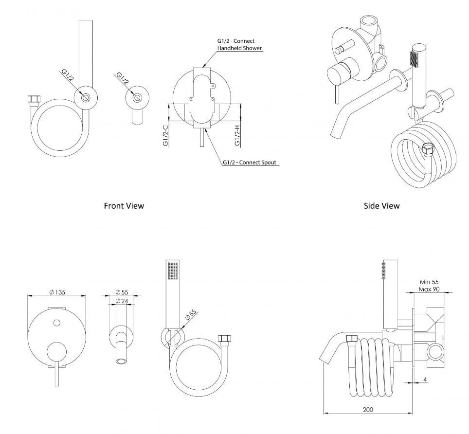 Набор встраиваемых ванн с одной ручкой и ручным душем LUSSO Luxe ARCH-00003798 - Вид №4