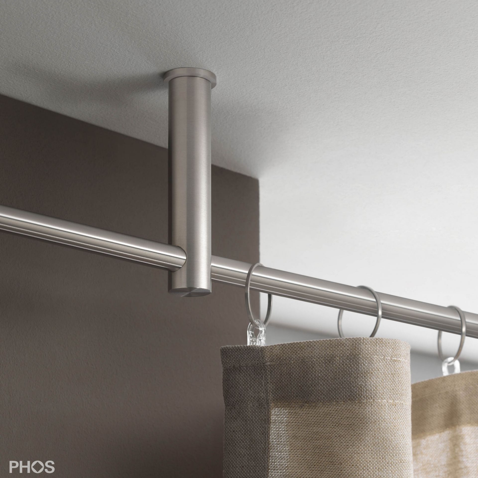 VS20-100-3000-D Комплект карнизов: 300 см с 2 держателями и 1 держателем карниза в качестве центральной опоры (среднее расстояние до потолка) PHOS  - Вид №1