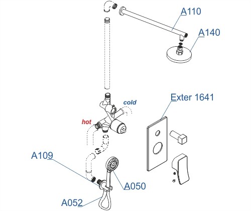A16040 Встраиваемый комплект для душа с верхней душевой насадкой и лейкой WasserKRAFT  - Вид №2
