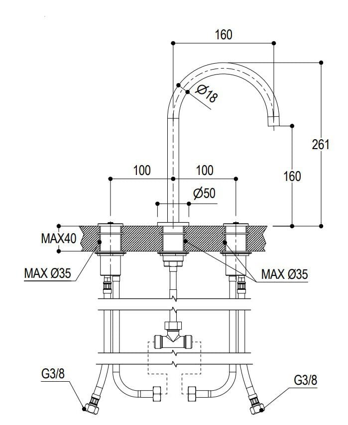 Смеситель для раковины с 3 отверстиями Ritmonio Diametro35 Impronte ARCH-00130979 - Вид №2