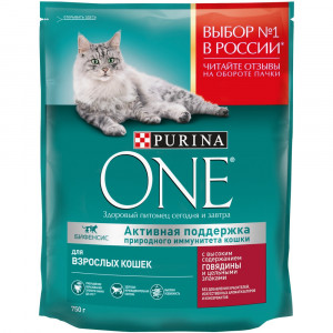 ПР0059656 Корм для кошек Говядина, цельные злаки сух. 750г ONE