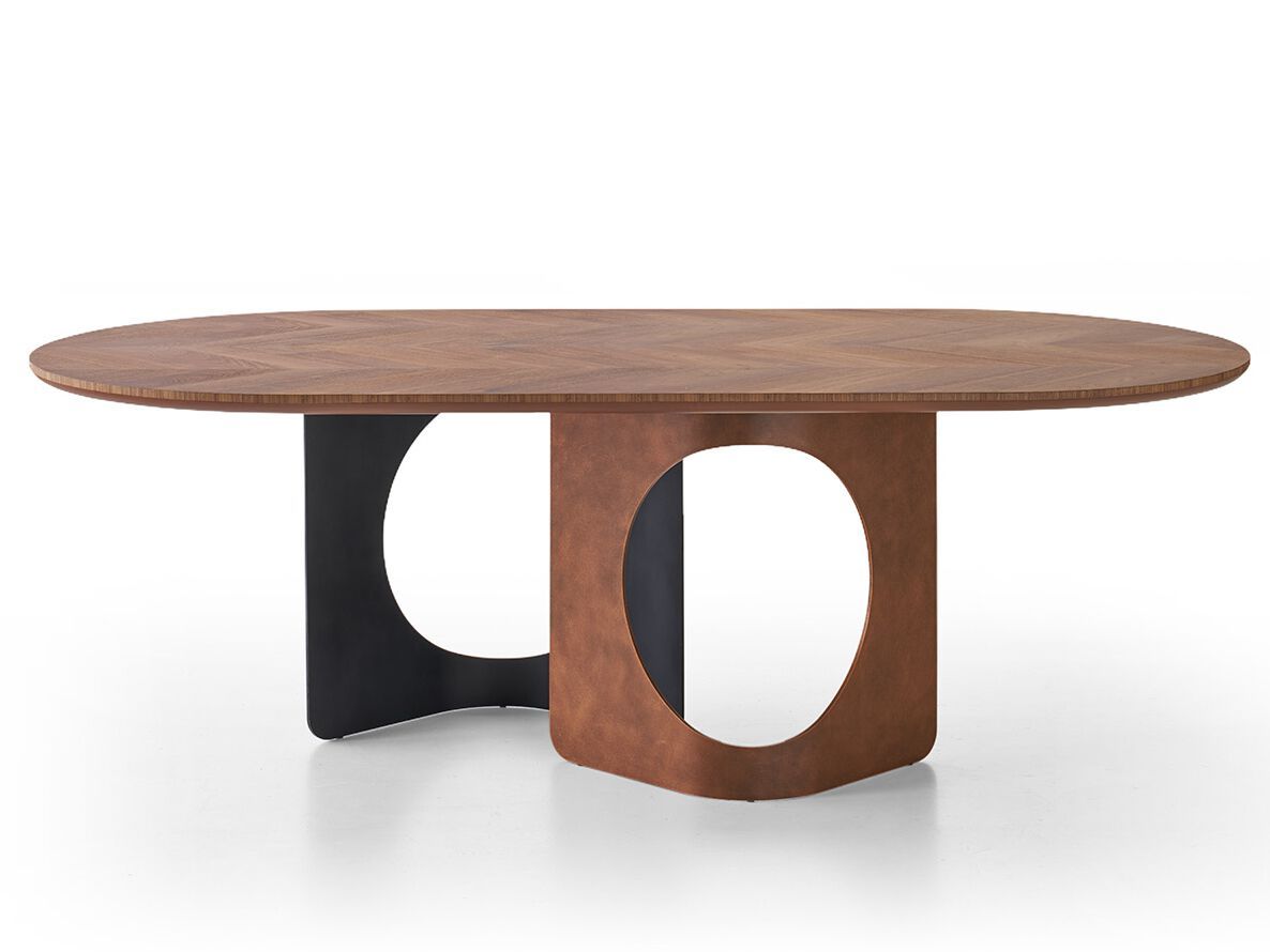Стол с столешницей из ореха Canaletto Havana и окрашенной железной основой Modesign HOLE ARCH-00125849