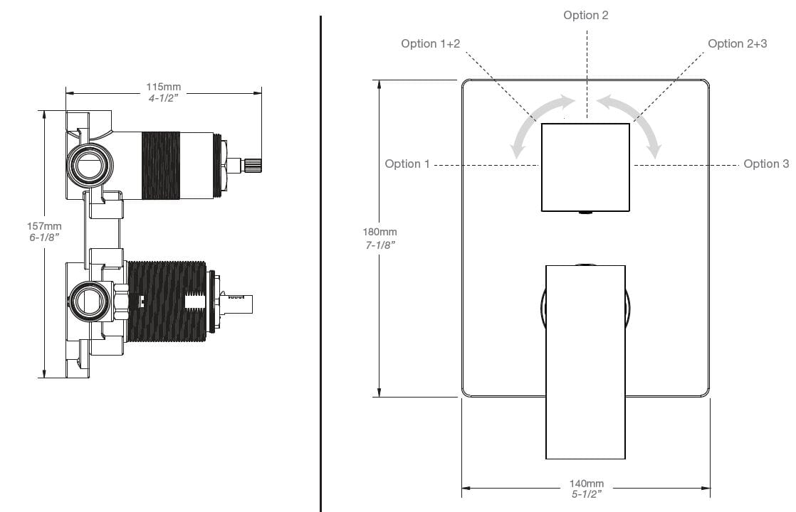 Смеситель для душа с 2 отверстиями и переключателем BARIL Rec B05 ARCH-00053868 - Вид №2