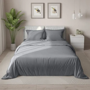 Комплект постельного белья НТК полутораспальный из полисатина в элегантном сером цвете 89404950