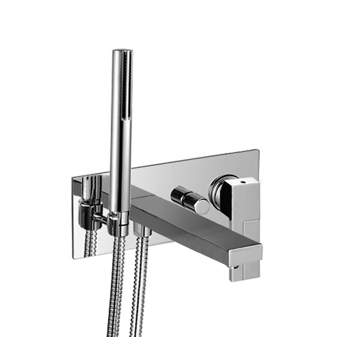 3321SB+3320A  Встраиваемый смеситель для ваннывылет 20 см без ручки автоматический переключатель на 2 потока ручная лейка SUN шланговое подсоединение с держателем для ручной лейки гибкий шланг 150 см ПВХ впуски 1/2'' Звукоизолированные (a) ручка 3349 зака Fantini Rubinetti AR/38