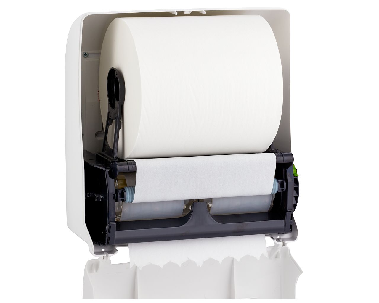 CTN302 TOP AUTOMATIC MAXI механический диспенсер для бумажных полотенец в рулонах, пластик ABS, глянцевый белый, синее окно Merida  - Вид №3