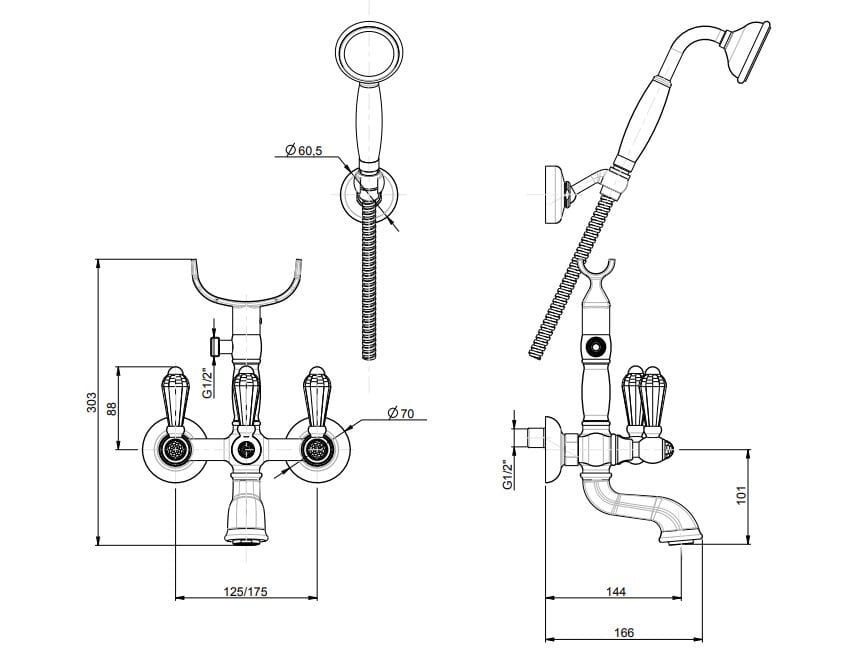 Настенный наружный смеситель для ванны с ручным душем Rubinetterie Frattini Lybra M Style ARCH-00098890 - Вид №4