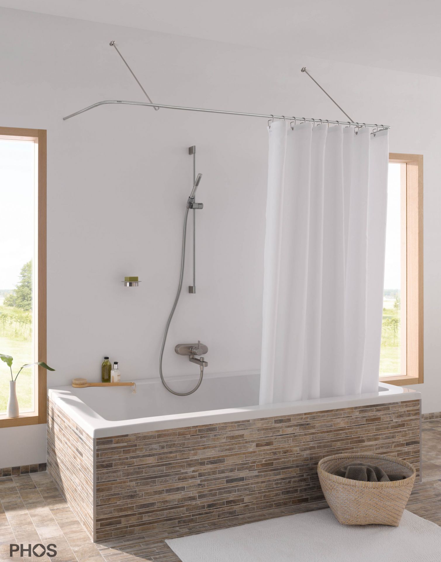 DSU1700-750W Карниз для душевой занавески U-образный, различных размеров, настенный подвес PHOS  - Вид №1