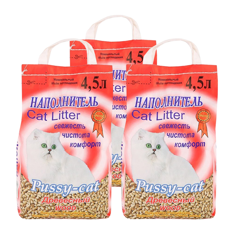 Т0024013*3 Наполнитель для кошачьего туалета древесный 4,5л (упаковка - 3 шт) PUSSY CAT 