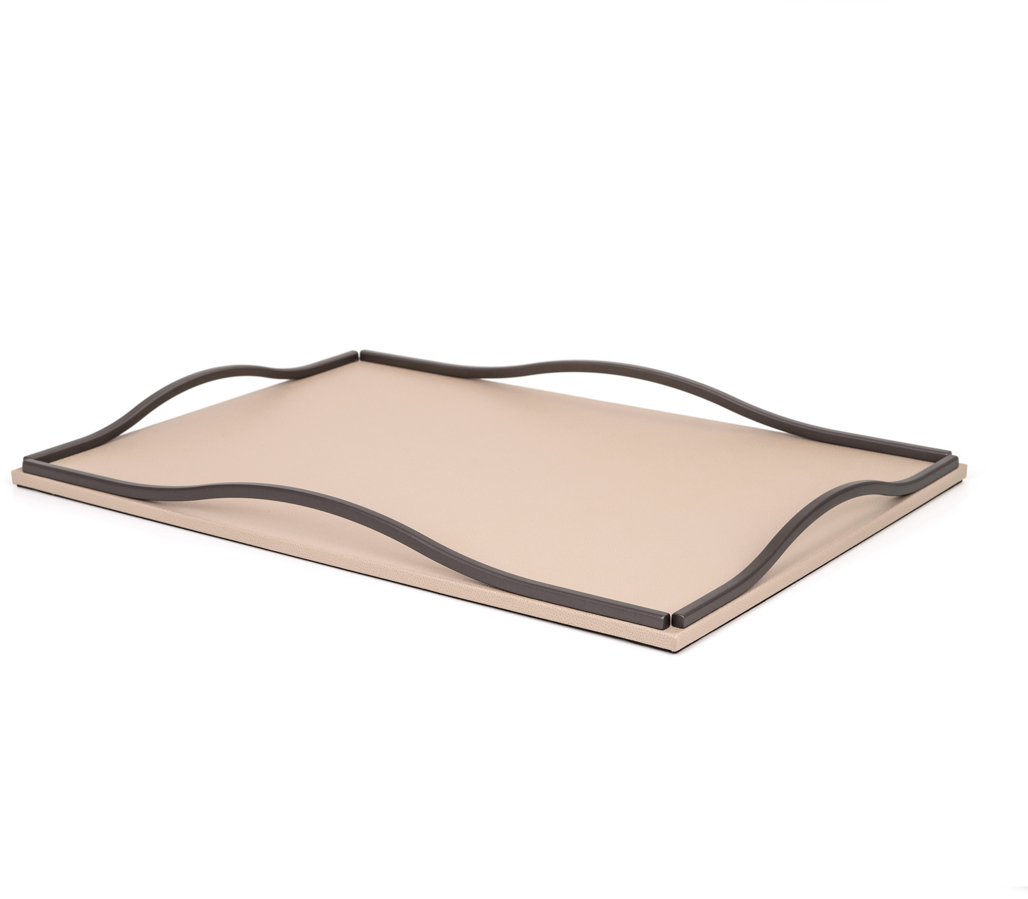 Поднос Wave - 21X21 см/металлическая отделка_вороненая латунь/плетеная кожа_кремовый