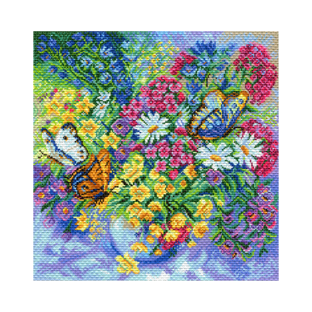 1743 Канва/ткань с рисунком Рисунок на канве 41 см х 41 см "Буйство красок" Матренин посад 