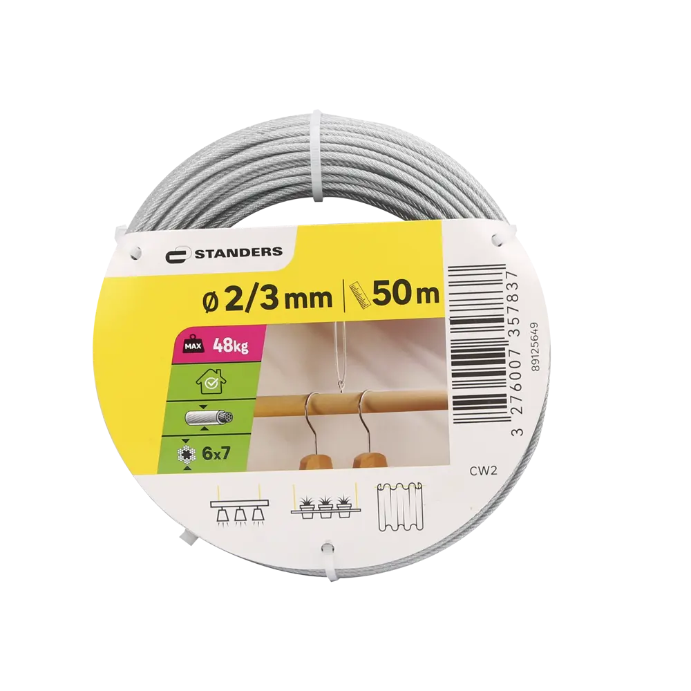 Трос Standers стальной оцинкованный с ПВХ-покрытием 2.3 мм 50 м/уп STLM-2079267 - Вид №6
