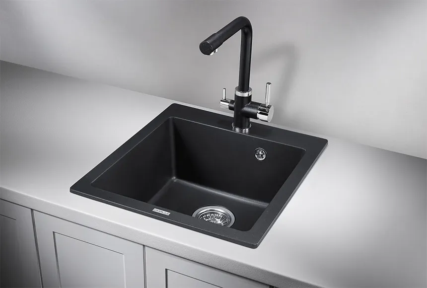4651, ШВАРЦ (чёрный металлик), кухонная мойка, кварц GRANULA 4651-ST90