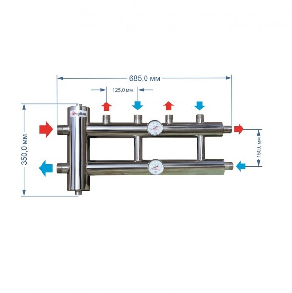 Купить Распределительный коллектор с гидрострелкой 60 кВт, 2+1 контур Прокситерм GSK2521 - Вид №3