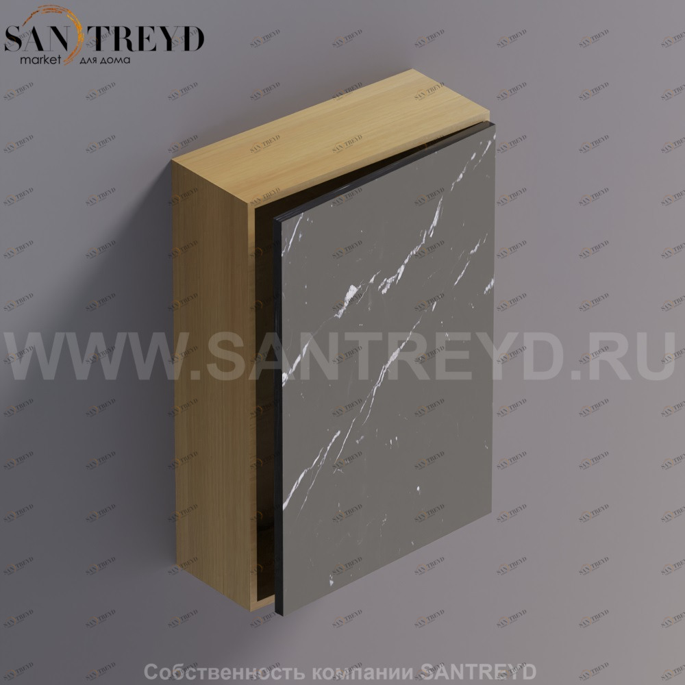 LIFT Модульный шкаф 60 см с правой дверью на доводчиках. Модули могут располагаться горизонтально и вертикально. Отделка: натуральный дуб и черный мрамор. AMOB051NMRTDX Agape