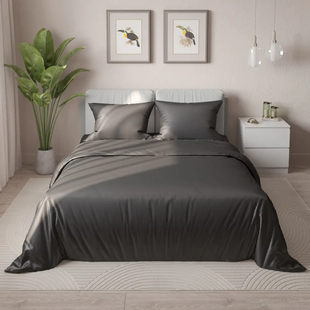 Комплект постельного белья полутораспальный полисатин графитовый Santreyd STLM-2108870