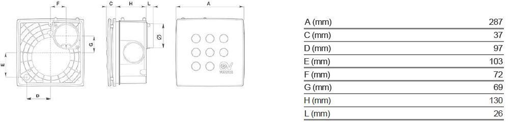 Vortice Встроенный центробежный экстрактор Vort quadro i 12020 - Вид №2