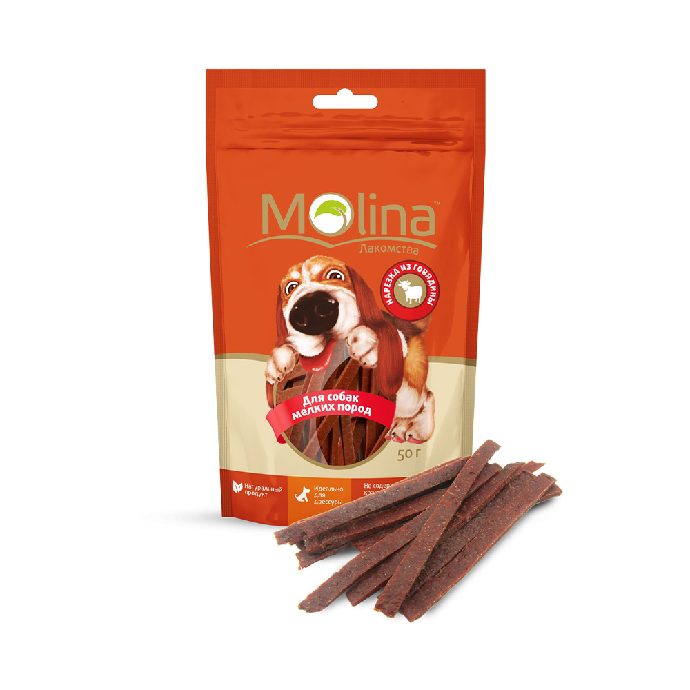 ПР0058717 Лакомство для собак для мелких пород Нарезка из говядины 50г Molina 
