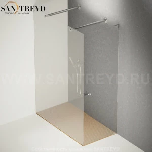 Душевое ограждение FLAT D подрезаемое, стеклянная с дверью экстрапрозрачная перегородка с 2-мя держателями с поддоном из тика. Размеры: глубина от 70 до 100 см, длина от 140 до 160 см
