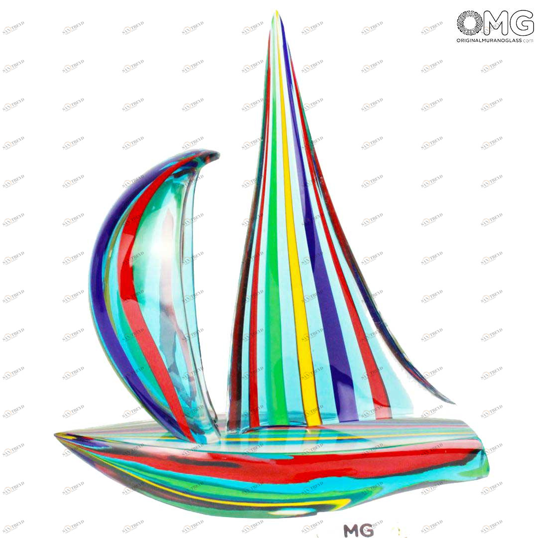 1603 ORIGINALMURANOGLASS Скульптура Зелёный Парусник с цветными полосками - автор Andrea Tagliapietra - муранское стекло 33 см 