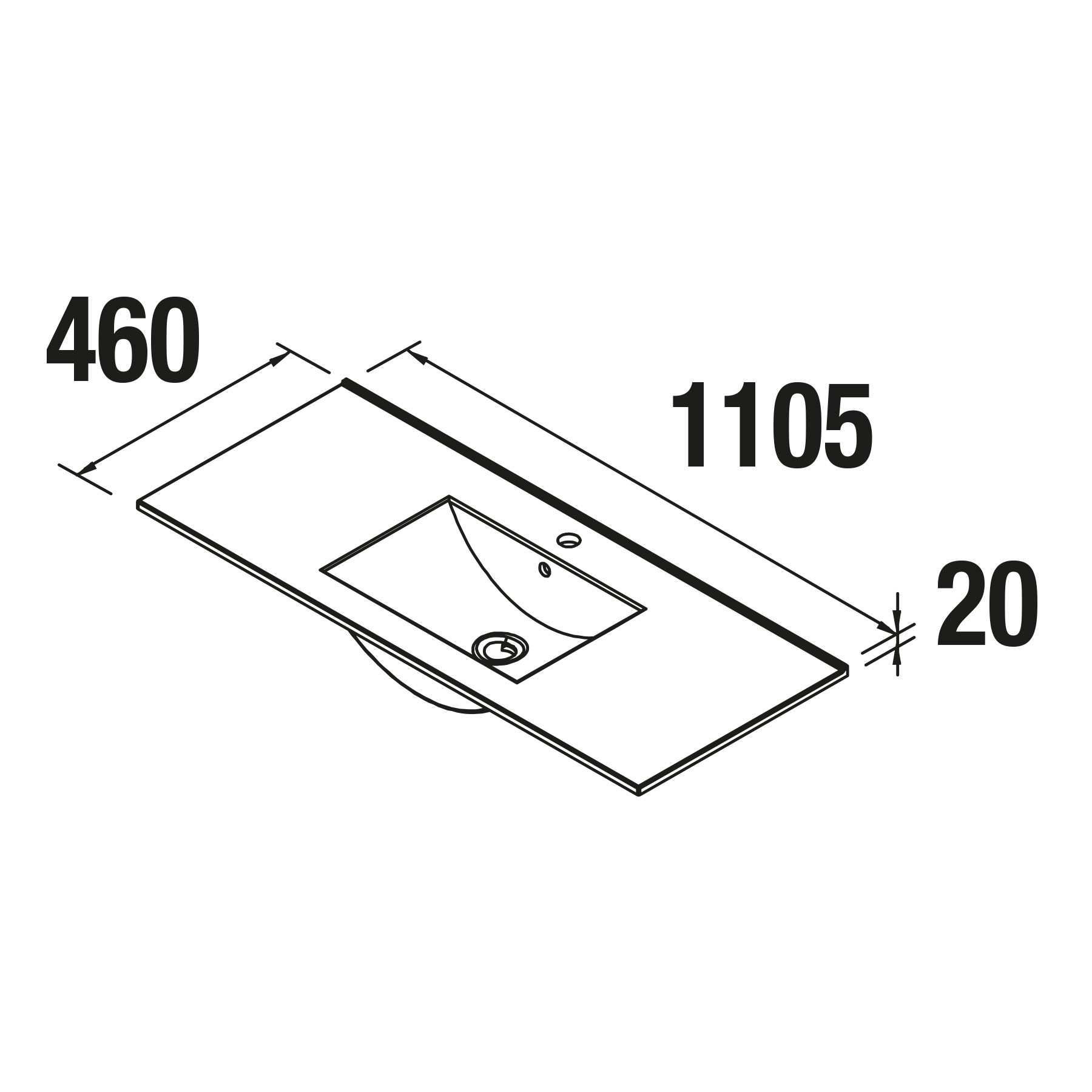 20745 SALGAR Раковина IBERIA 1105 БЕЛЫЙ ФАРФОР 1105 x 20 x 460 мм  - Вид №1