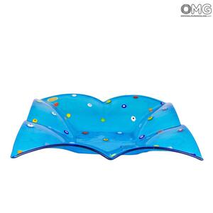 2749 ORIGINALMURANOGLASS Квадратное блюдце для мелочей Флай - голубое - Original Murano Glass OMG 22 см