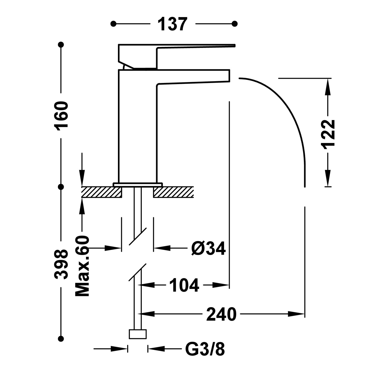 ТОНКИЙ смеситель для умывальника с одной ручкой-20211001 TRES  - Вид №1