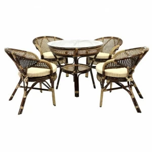 Обеденная группа с диваном коричневая на 4 персоны Lunch-3 ЭКО ДИЗАЙН ПЛЕТЕНАЯ 009661 Бежевый;коричневый