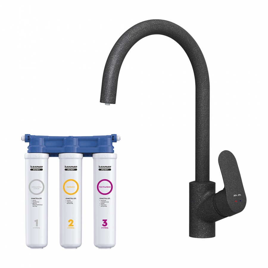 F8007S22 набор 2в1: смеситель для кухни с каналом для питьевой воды фильтр черный шт. AM.PM Like - Вид №6