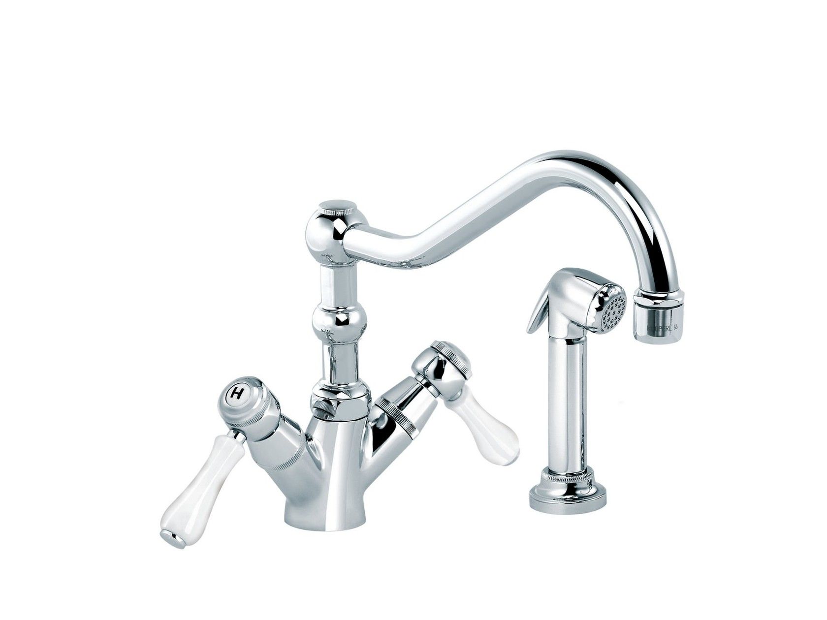 Смеситель для кухни с 2 отверстиями на столешнице со съемным ручным душем rvb 1935 Лимож ARCH-00004449 - Вид №1