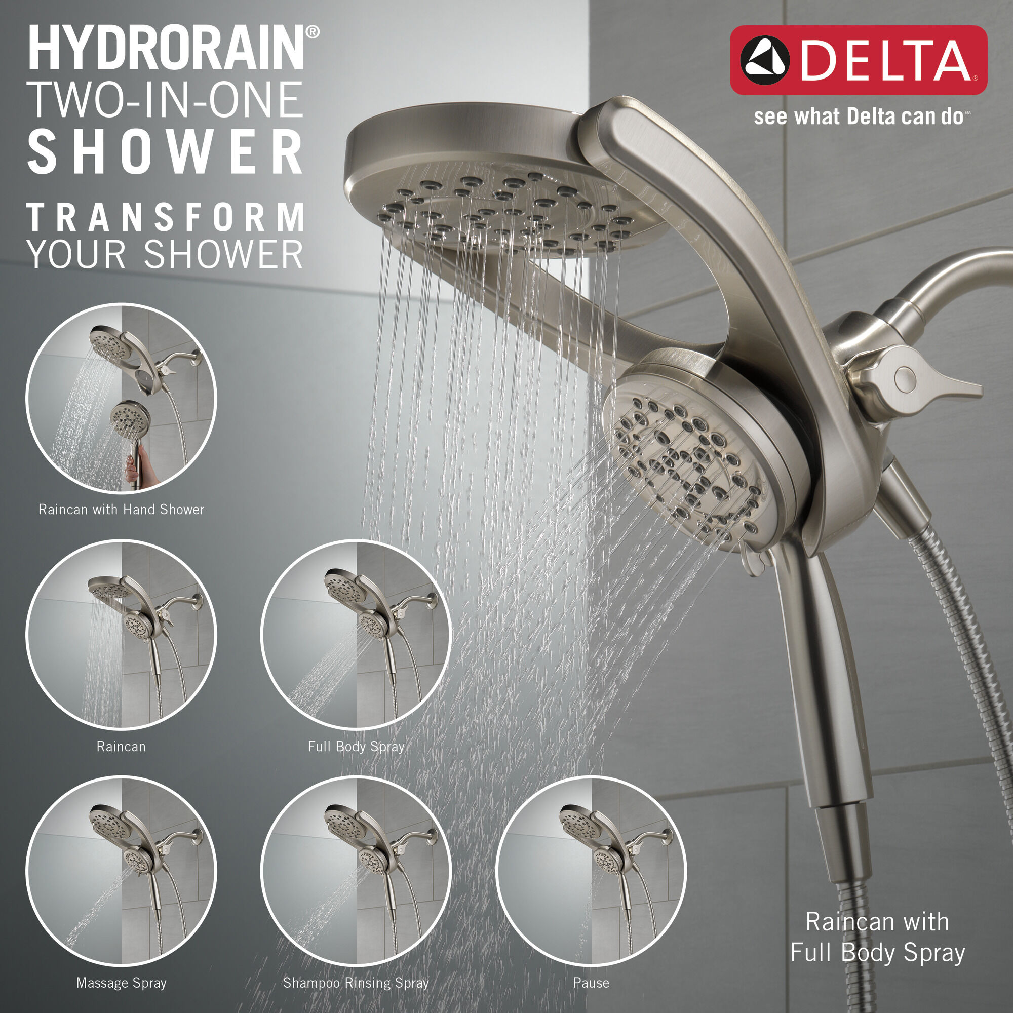 HydroRain® 4-настройка душевая лейка два в одном Delta Faucet 75699SN - Вид №2