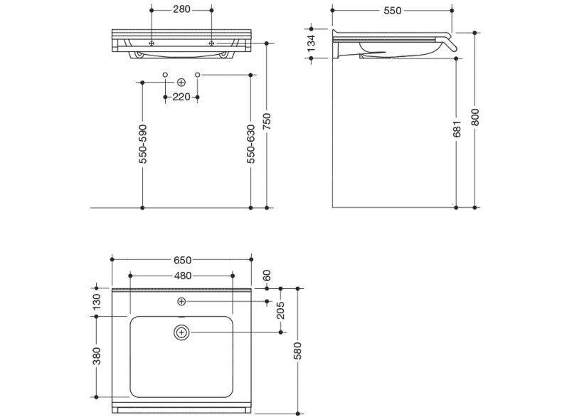 950.19.080 Комплект умывальника и поручня HEWI Waschtische  - Вид №1