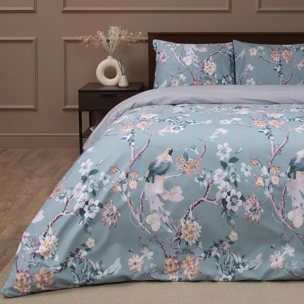 Комплект постельного белья Amore Mio Вортия евро сатин серо-голубой STLM-2122389