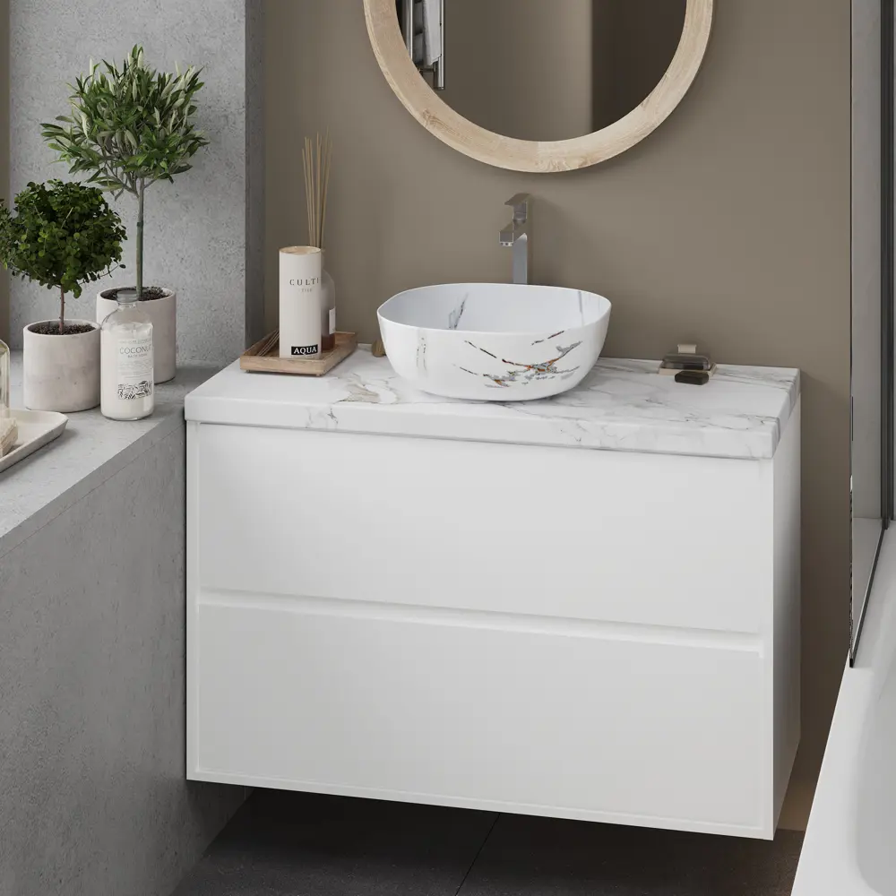 Столешница в ванную Scandi SC100-М 100x47 см, литьевой мрамор, цвет белый Santreyd STLM-2139174 - Вид №3