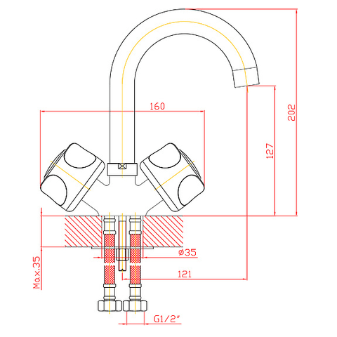 Orange Classic R M73-011cr двухвентильный смеситель для раковины R-излив Хром sun-id-1517066 - Вид №1