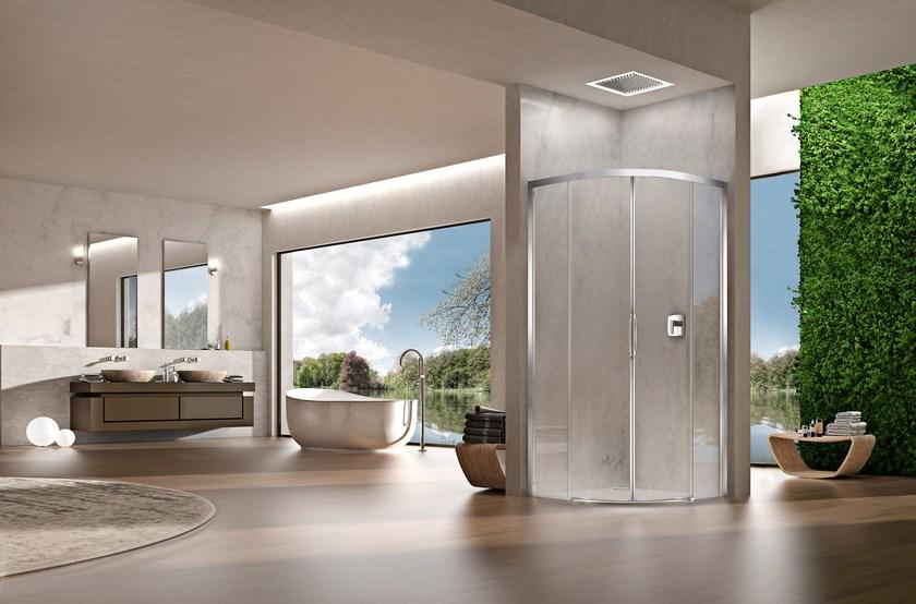 Duka Изогнутая угловая душевая кабина с раздвижными дверцами Quadra – con profili verticali e orizzontali sun-id-1431002 - Вид №1