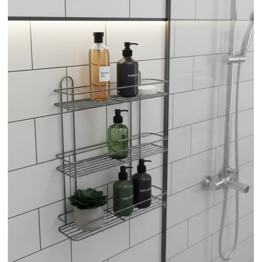 Полка для ванной Lemer Rhine трехъярусная 10x40 см металл цвет графит STLM-2054914 - Вид №7