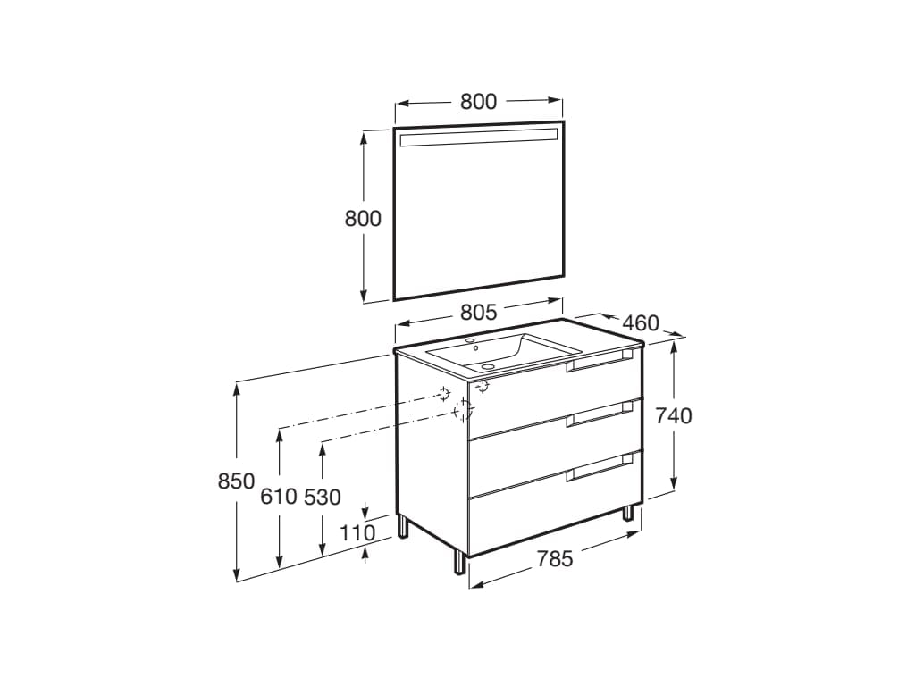 Деревянный напольный умывальник с зеркалом Roca Aleyda ARCH-00106137 - Вид №42
