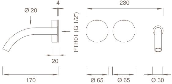 Ceadesign Группа смесителей настенные открытые / закрытые с изливом Giotto Gio 11 - Вид №4