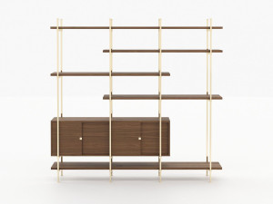 Книжный шкаф из нержавеющей стали и дерева с ящиками