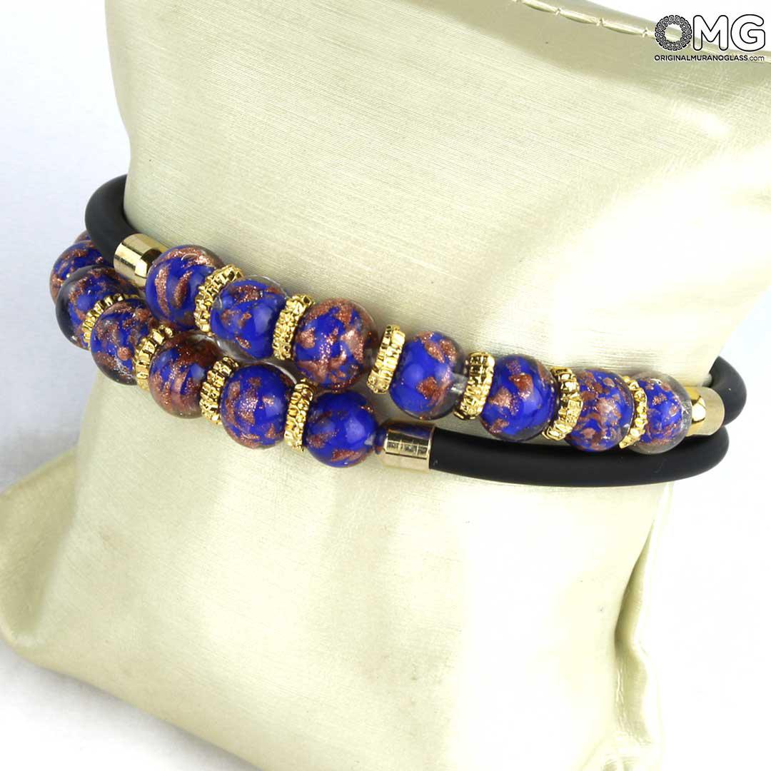 3690 ORIGINALMURANOGLASS Двойной браслет Серена - синий с авантюрином - муранское стекло OMG 18 см  - Вид №1