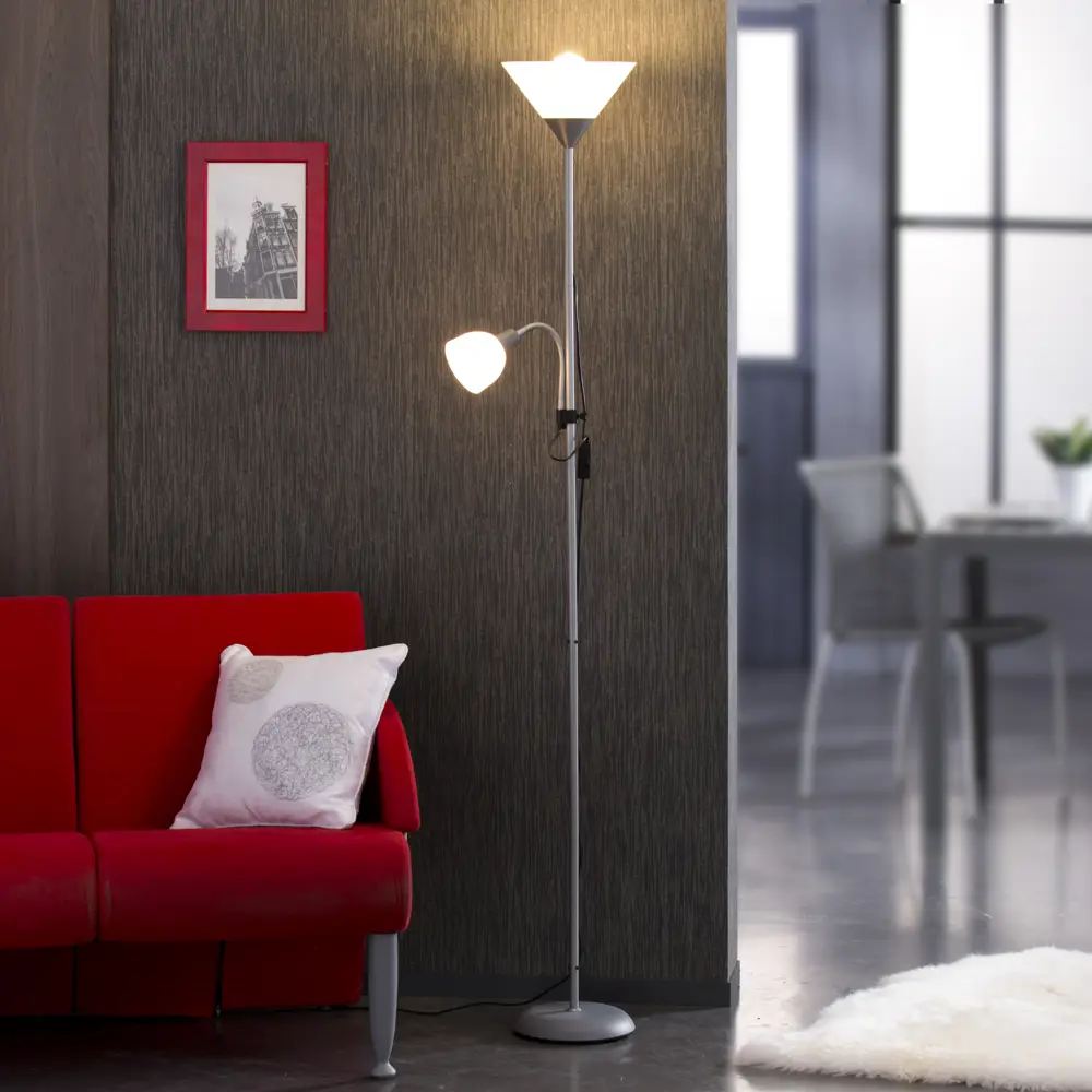 Торшер с лампой для чтения KREAFORTA Navolato цвет серый STLM-2055477