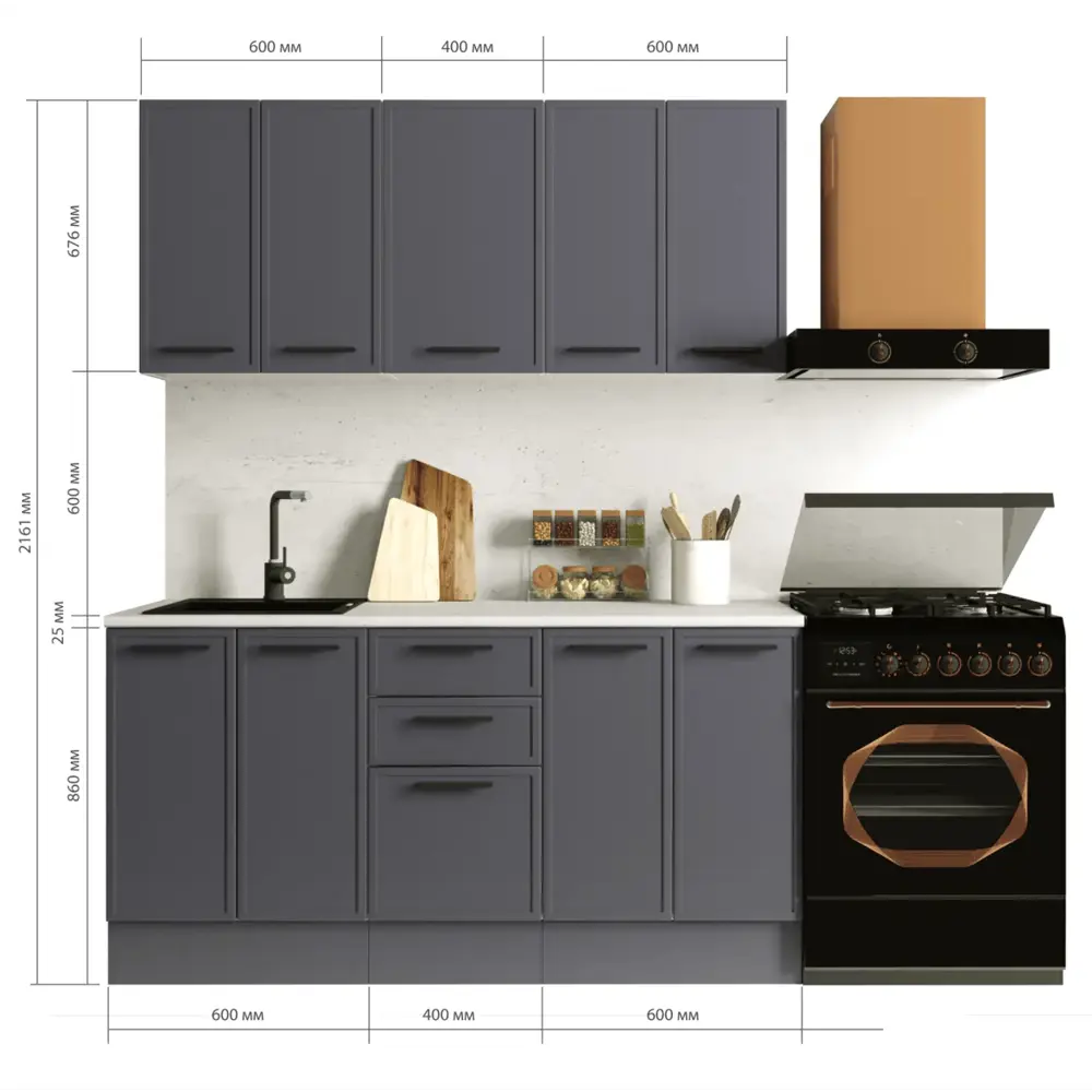 Кухонный гарнитур «Неро» 160x60 см МДФ цвет графит Santreyd STLM-2072095 - Вид №1