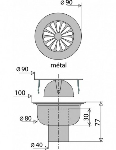 460200 000 00  Сливной трап для душевой кабины, решетка D 90 мм с клипсой, выход горизонтальный, латунь и нержавеющая сталь Valentin Хром  - Вид №2