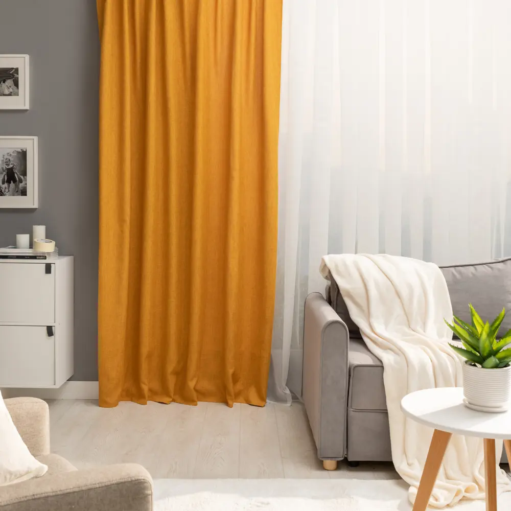 Штора на ленте со скрытыми петлями KREAFORTA Looks 200x260 см цвет темно-желтый STLM-2083643 - Вид №8